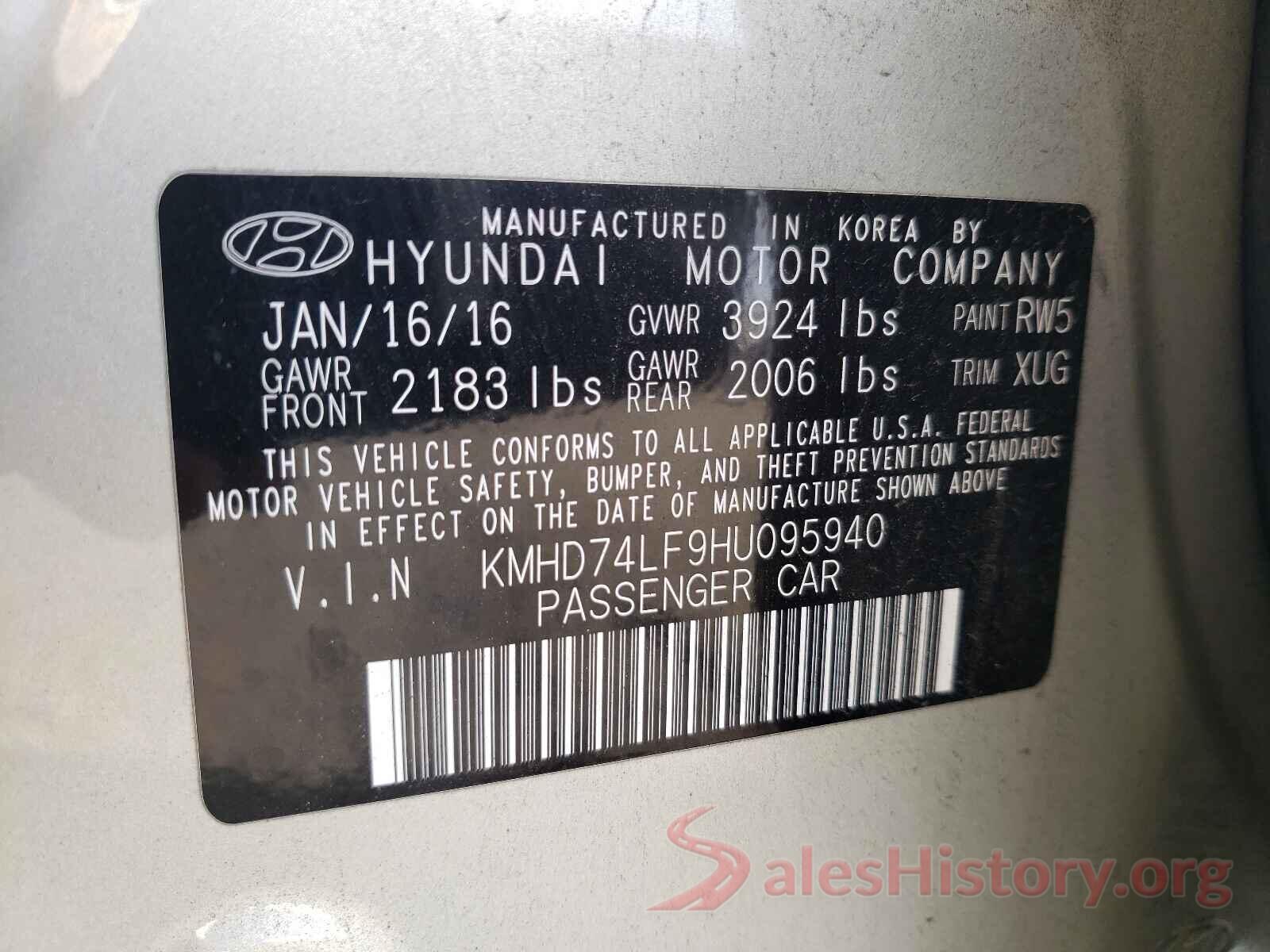 KMHD74LF9HU095940 2017 HYUNDAI ELANTRA