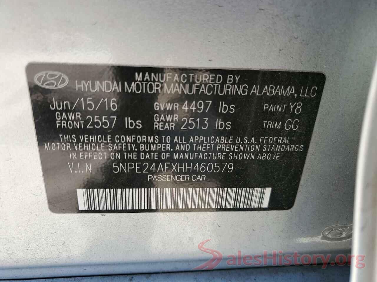 5NPE24AFXHH460579 2017 HYUNDAI SONATA