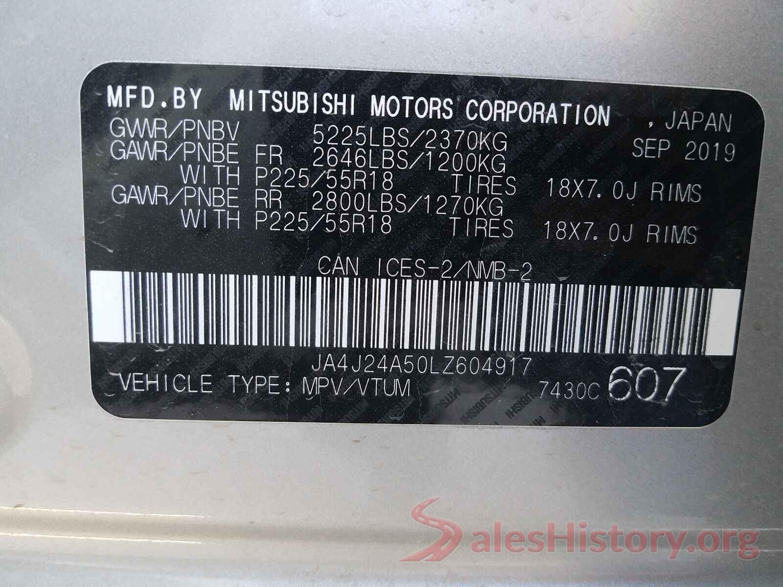 JA4J24A50LZ604917 2020 MITSUBISHI OUTLANDER