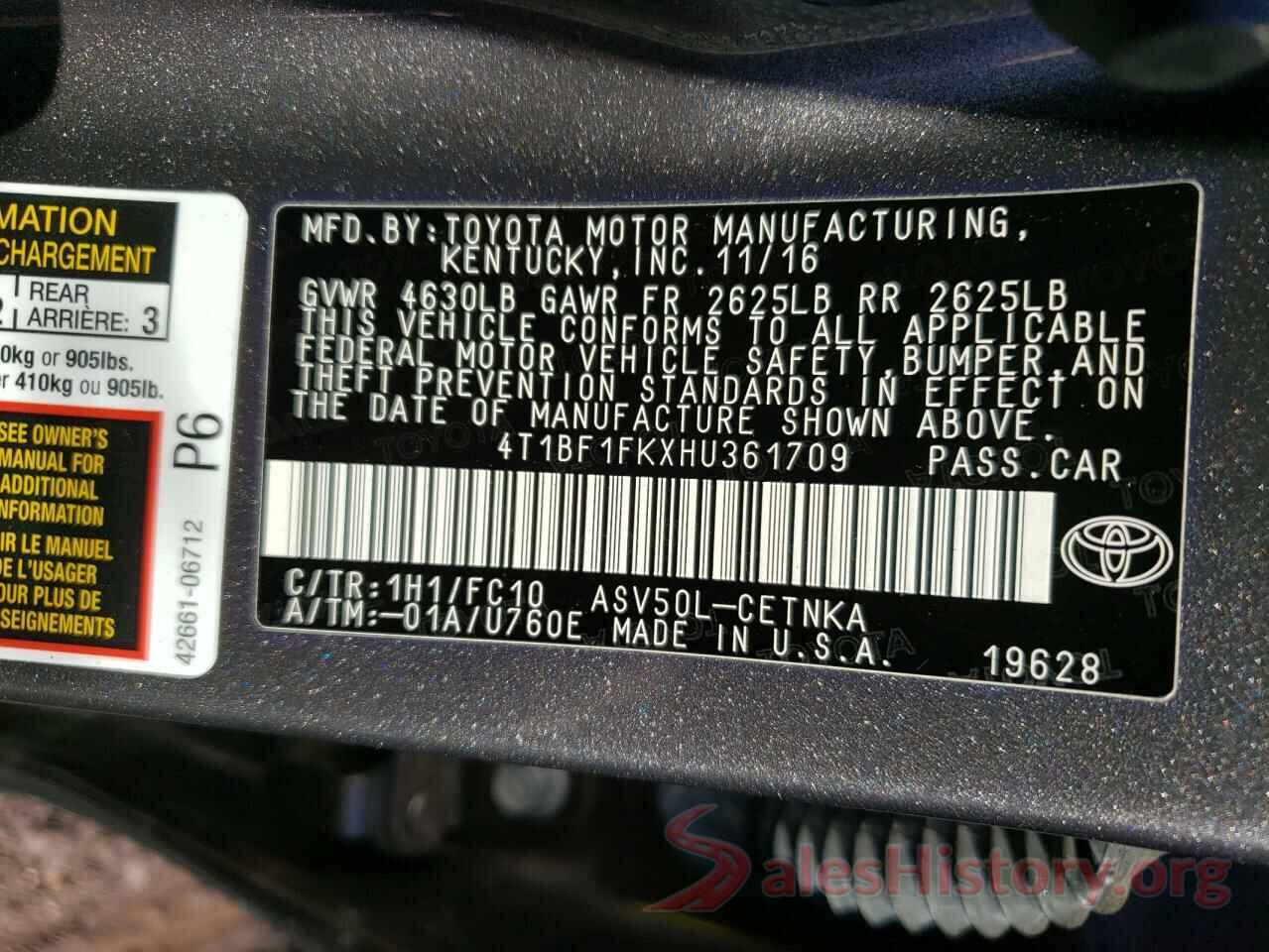 4T1BF1FKXHU361709 2017 TOYOTA CAMRY