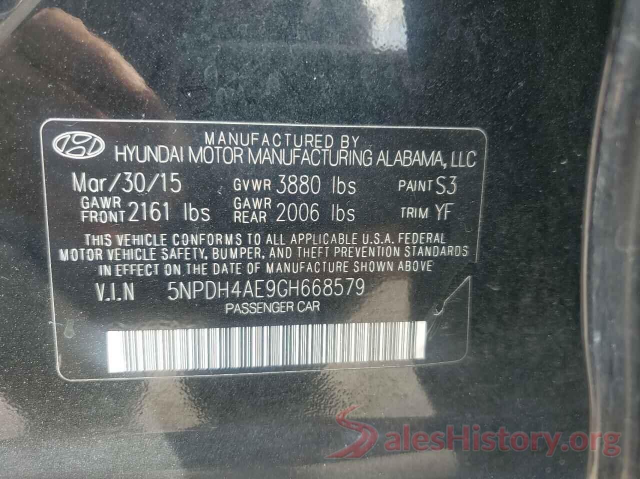 5NPDH4AE9GH668579 2016 HYUNDAI ELANTRA