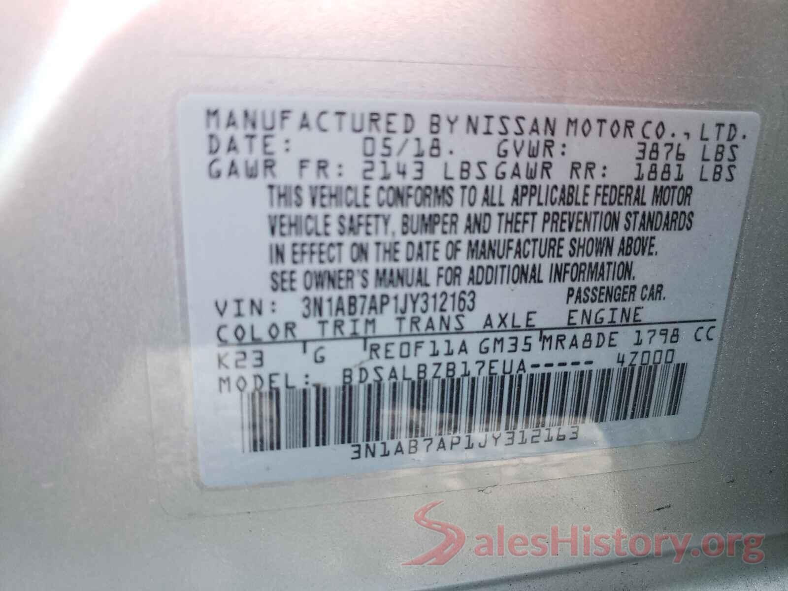 3N1AB7AP1JY312163 2018 NISSAN SENTRA