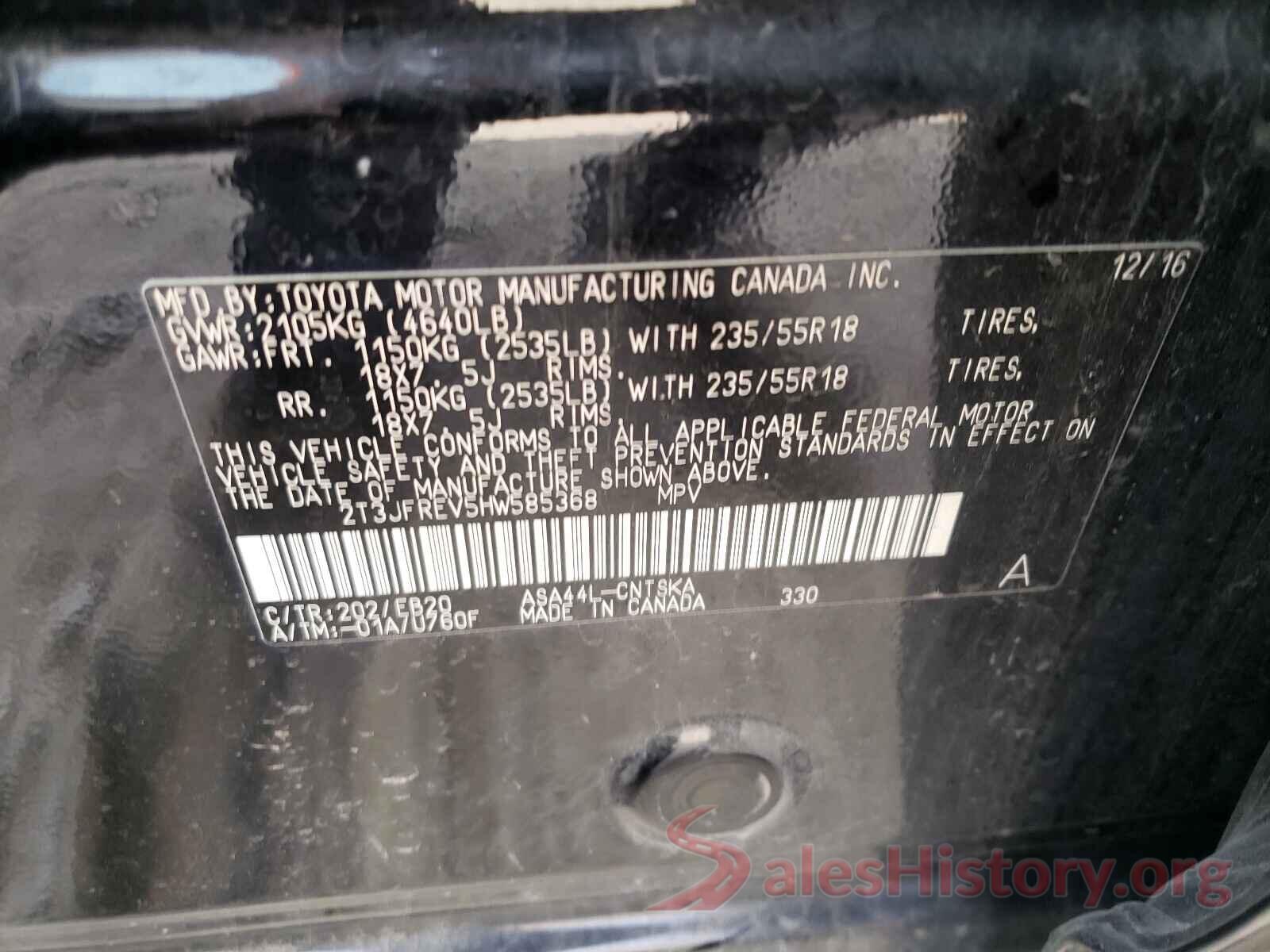 2T3JFREV5HW585368 2017 TOYOTA RAV4