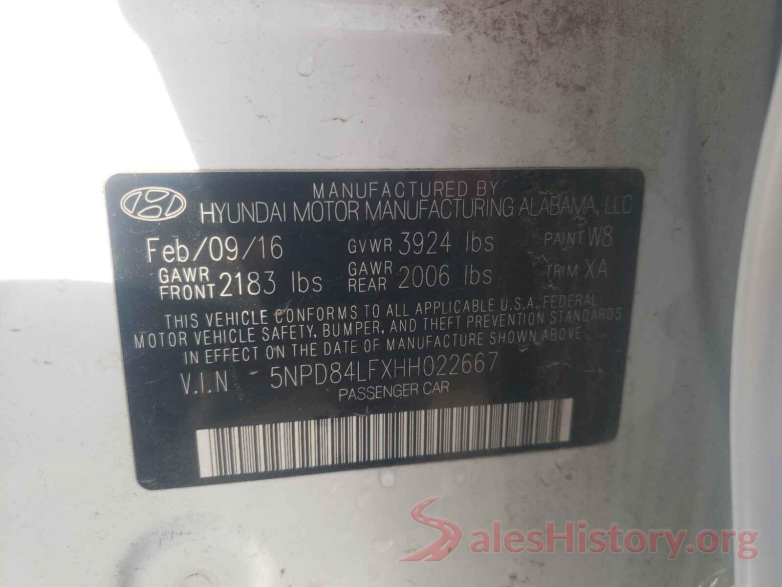 5NPD84LFXHH022667 2017 HYUNDAI ELANTRA