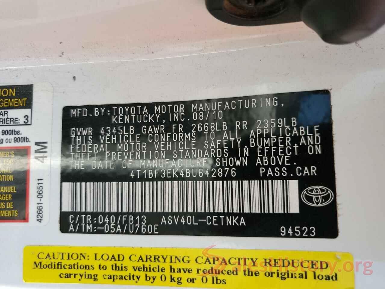 4T1BF3EK4BU642876 2011 TOYOTA CAMRY