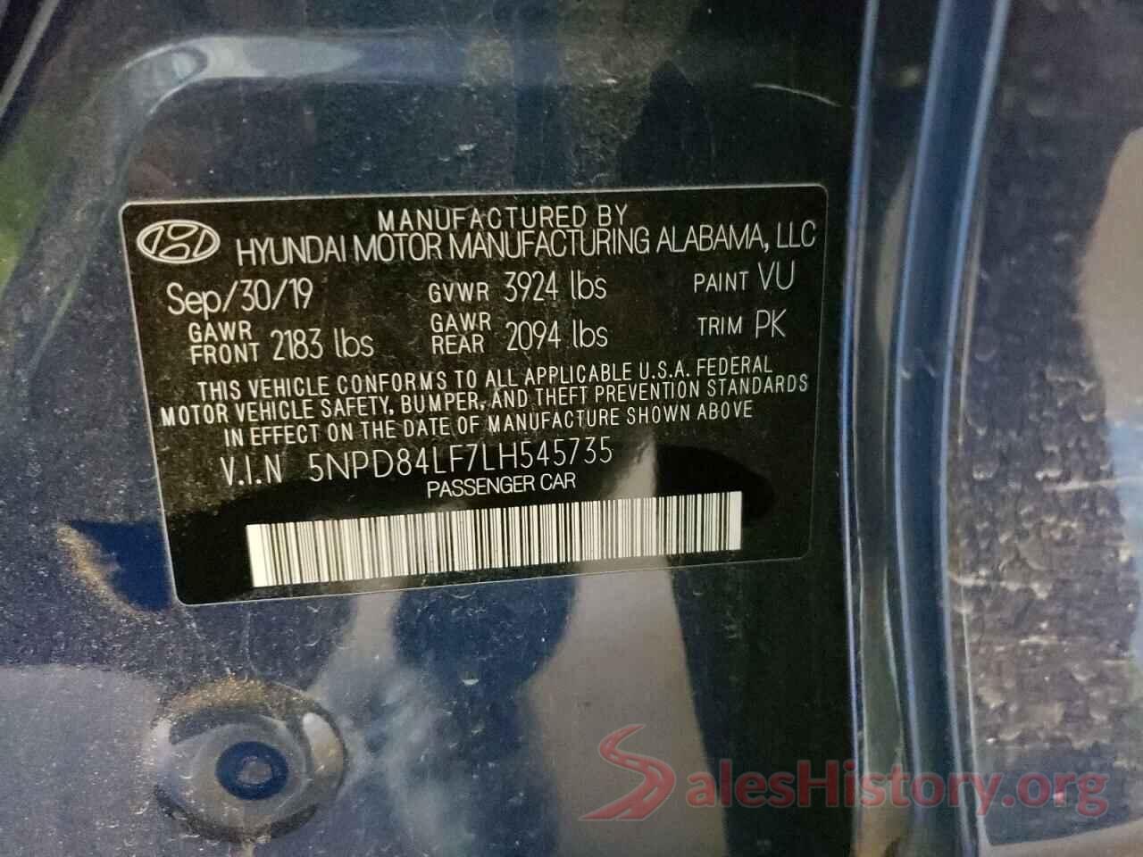 5NPD84LF7LH545735 2020 HYUNDAI ELANTRA