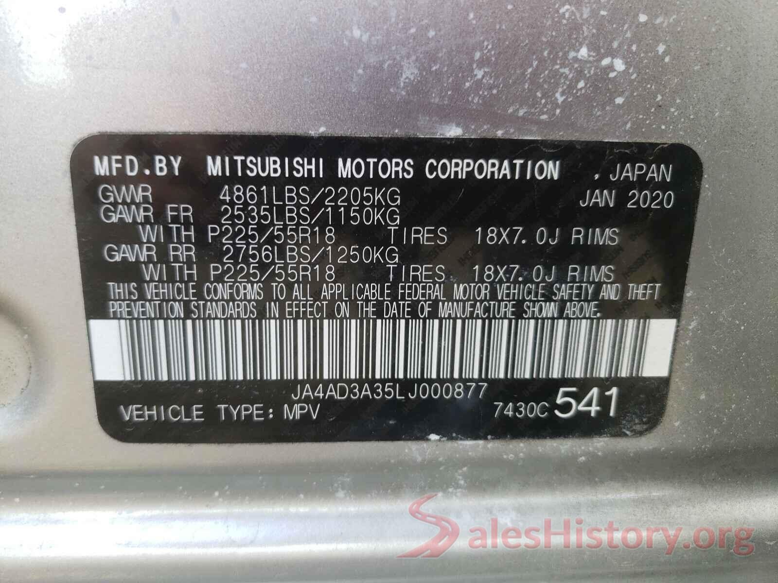 JA4AD3A35LJ000877 2020 MITSUBISHI OUTLANDER