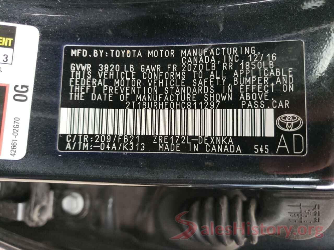 2T1BURHE0HC811297 2017 TOYOTA COROLLA