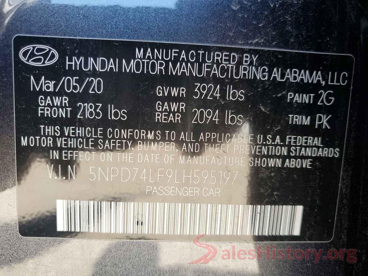 5NPD74LF9LH595197 2020 HYUNDAI ELANTRA