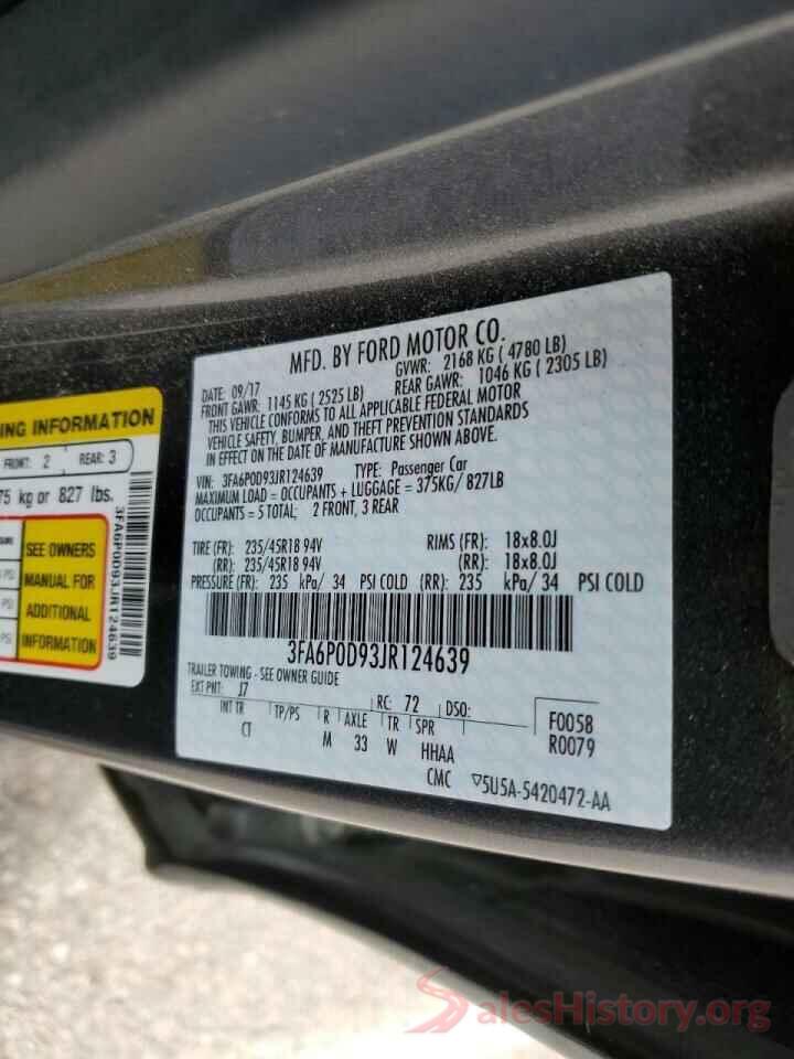 3FA6P0D93JR124639 2018 FORD FUSION