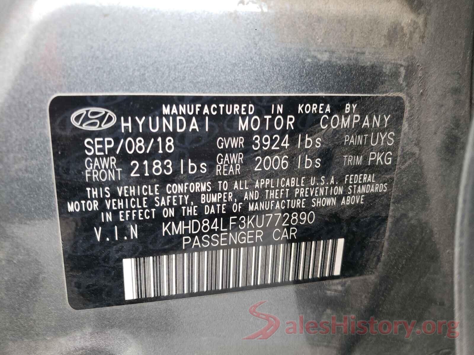 KMHD84LF3KU772890 2019 HYUNDAI ELANTRA