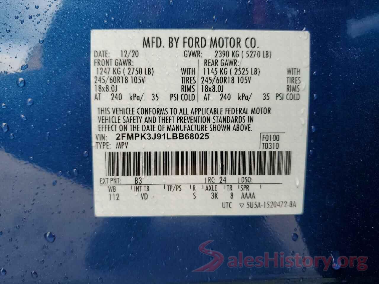 2FMPK3J91LBB68025 2020 FORD EDGE