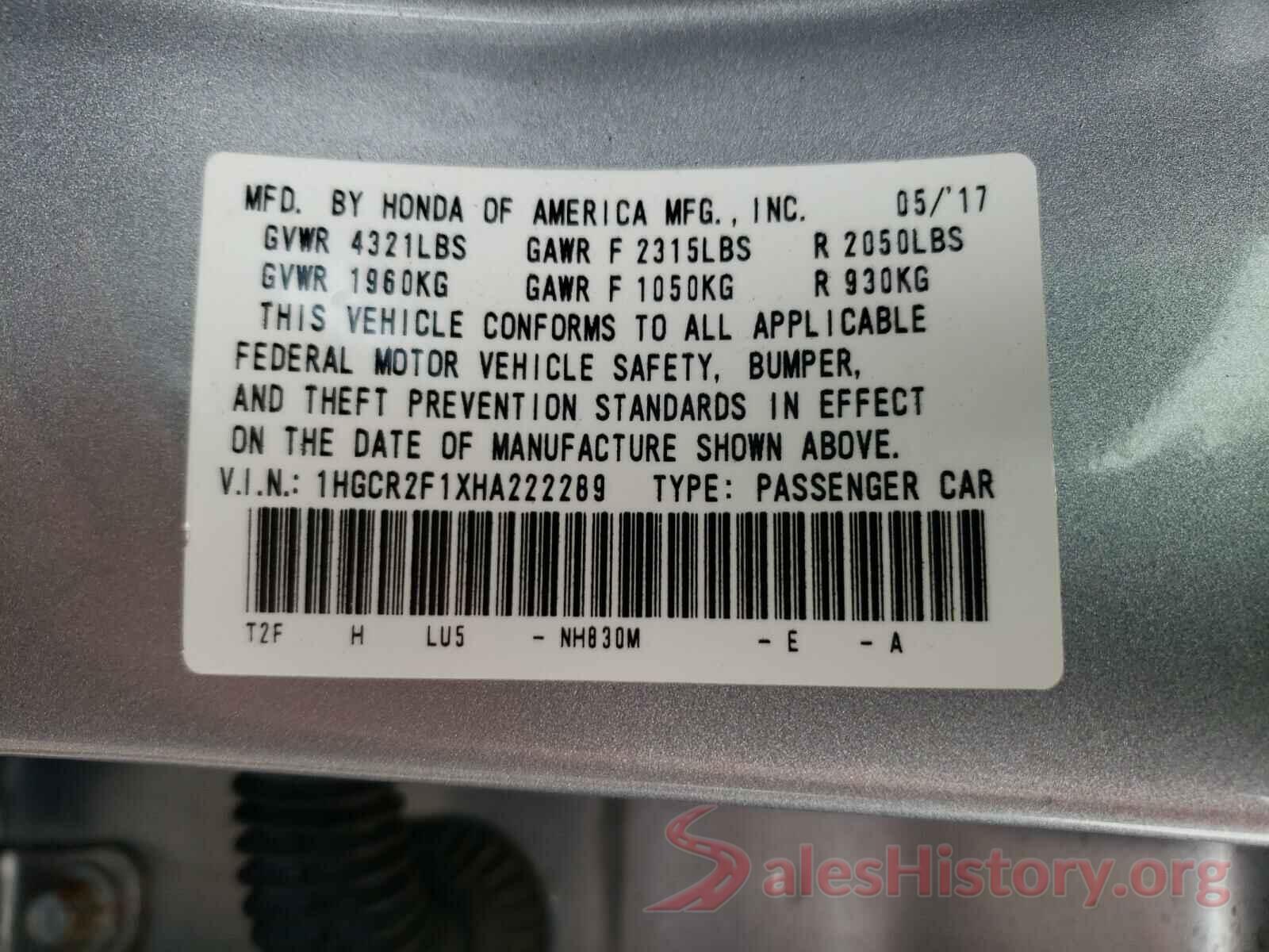 1HGCR2F1XHA222289 2017 HONDA ACCORD