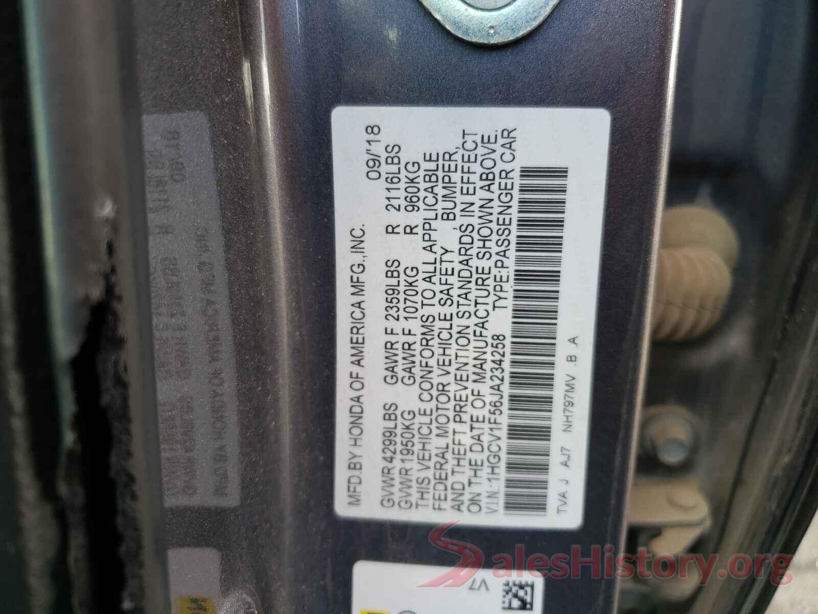 1HGCV1F56JA234258 2018 HONDA ACCORD