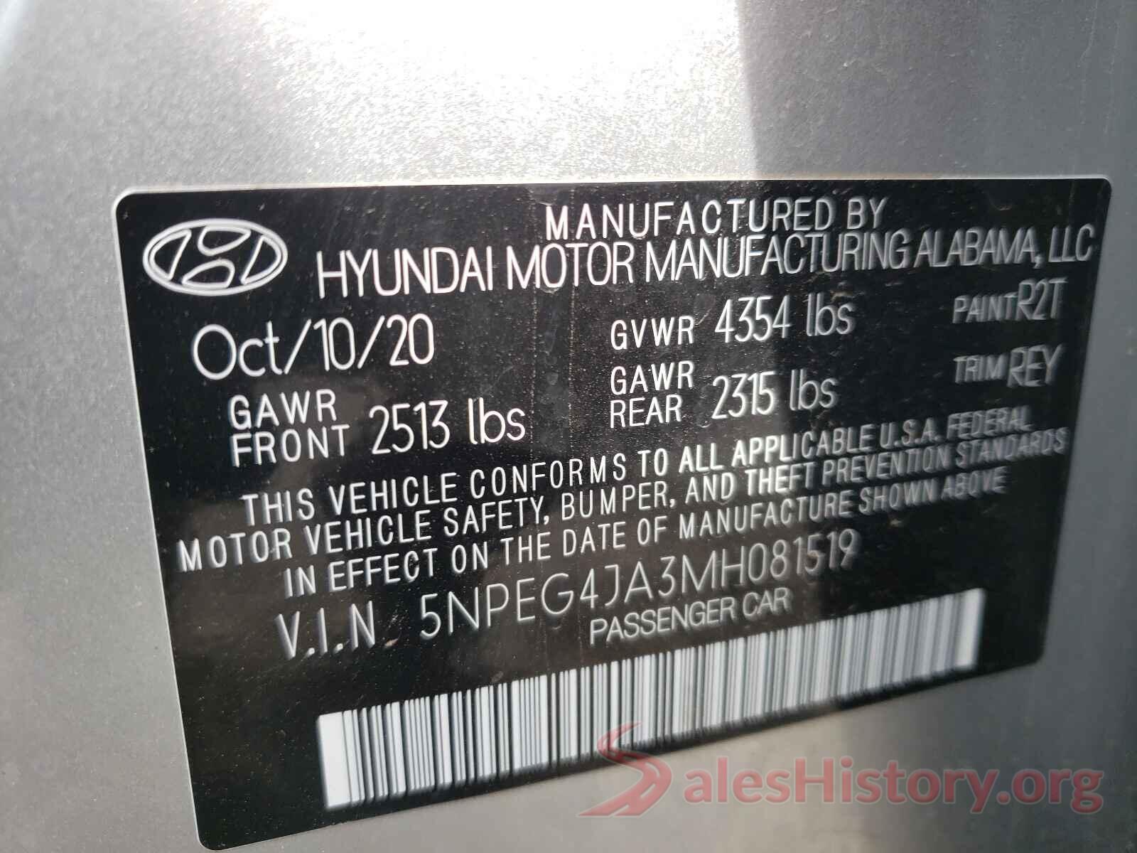 5NPEG4JA3MH081519 2021 HYUNDAI SONATA