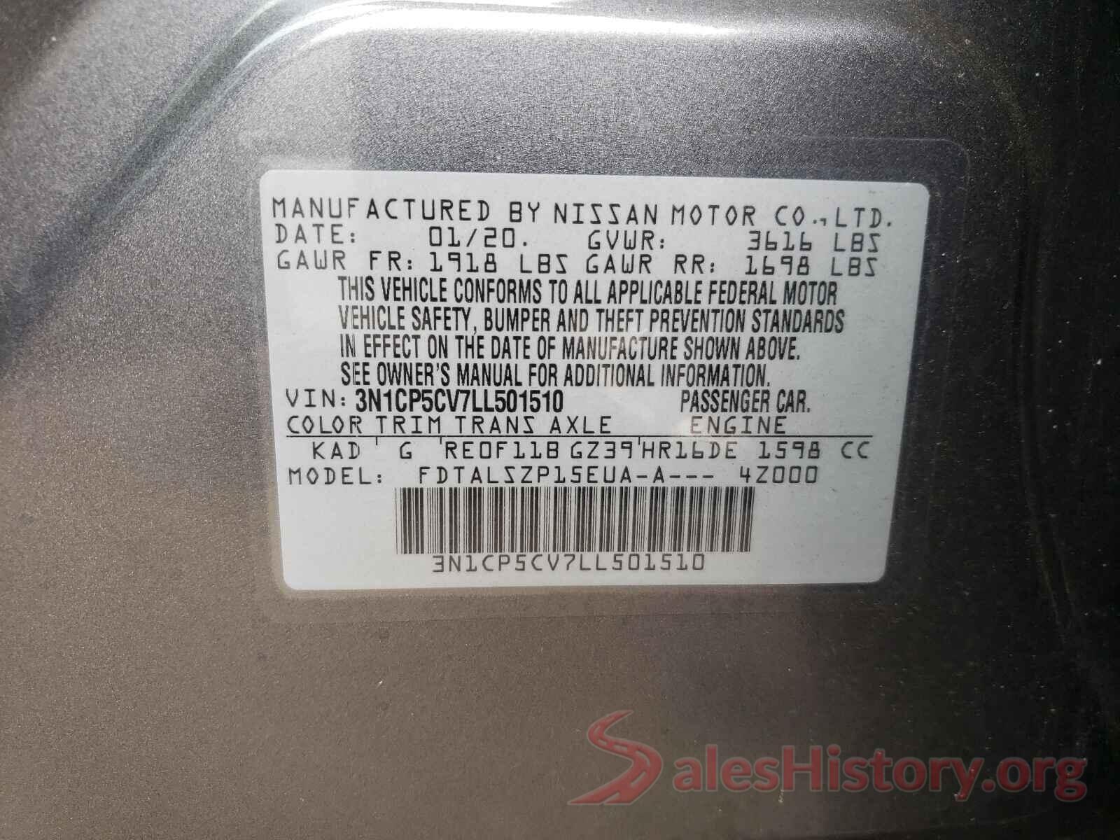 3N1CP5CV7LL501510 2020 NISSAN KICKS