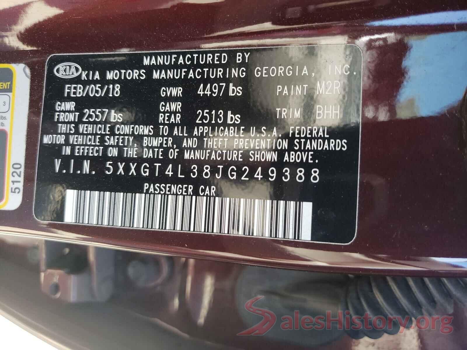 5XXGT4L38JG249388 2018 KIA OPTIMA