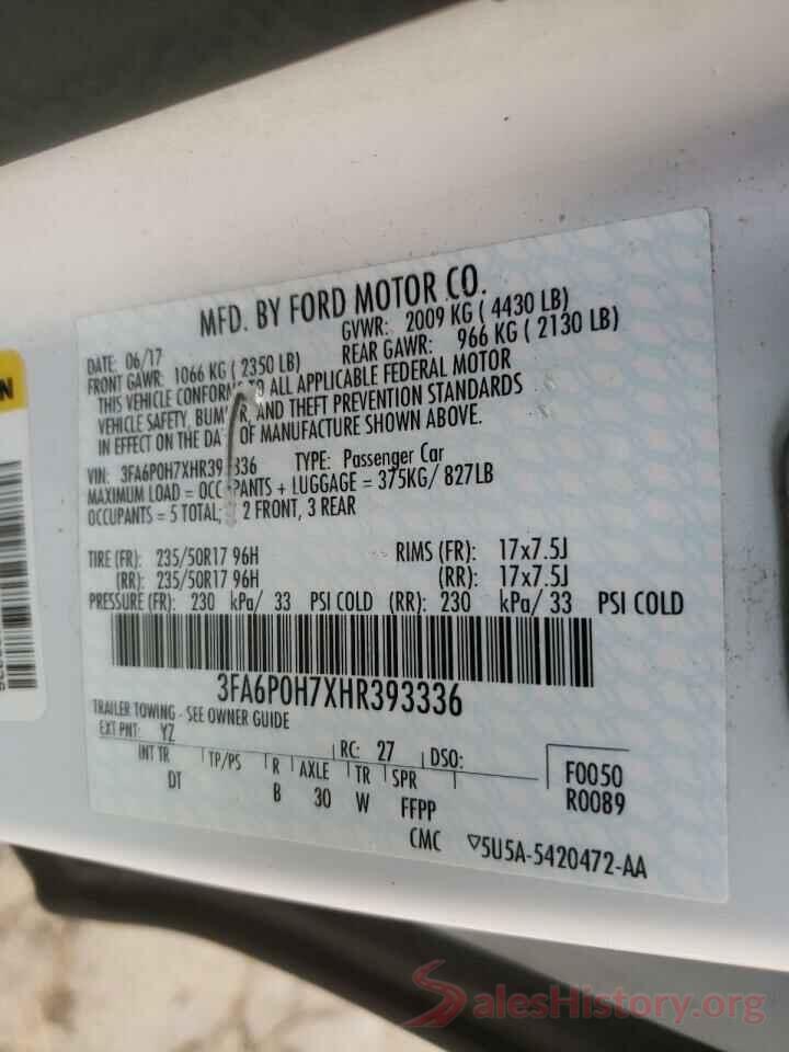 3FA6P0H7XHR393336 2017 FORD FUSION