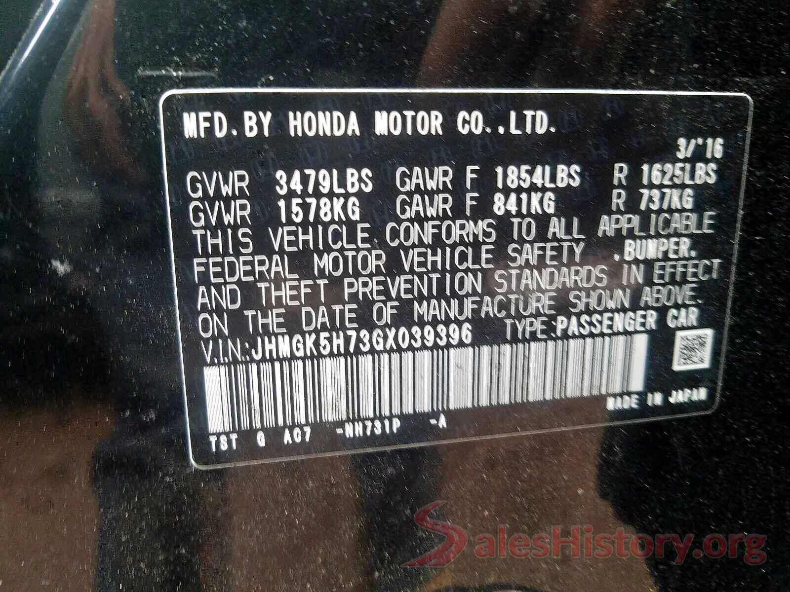 JHMGK5H73GX039396 2016 HONDA FIT