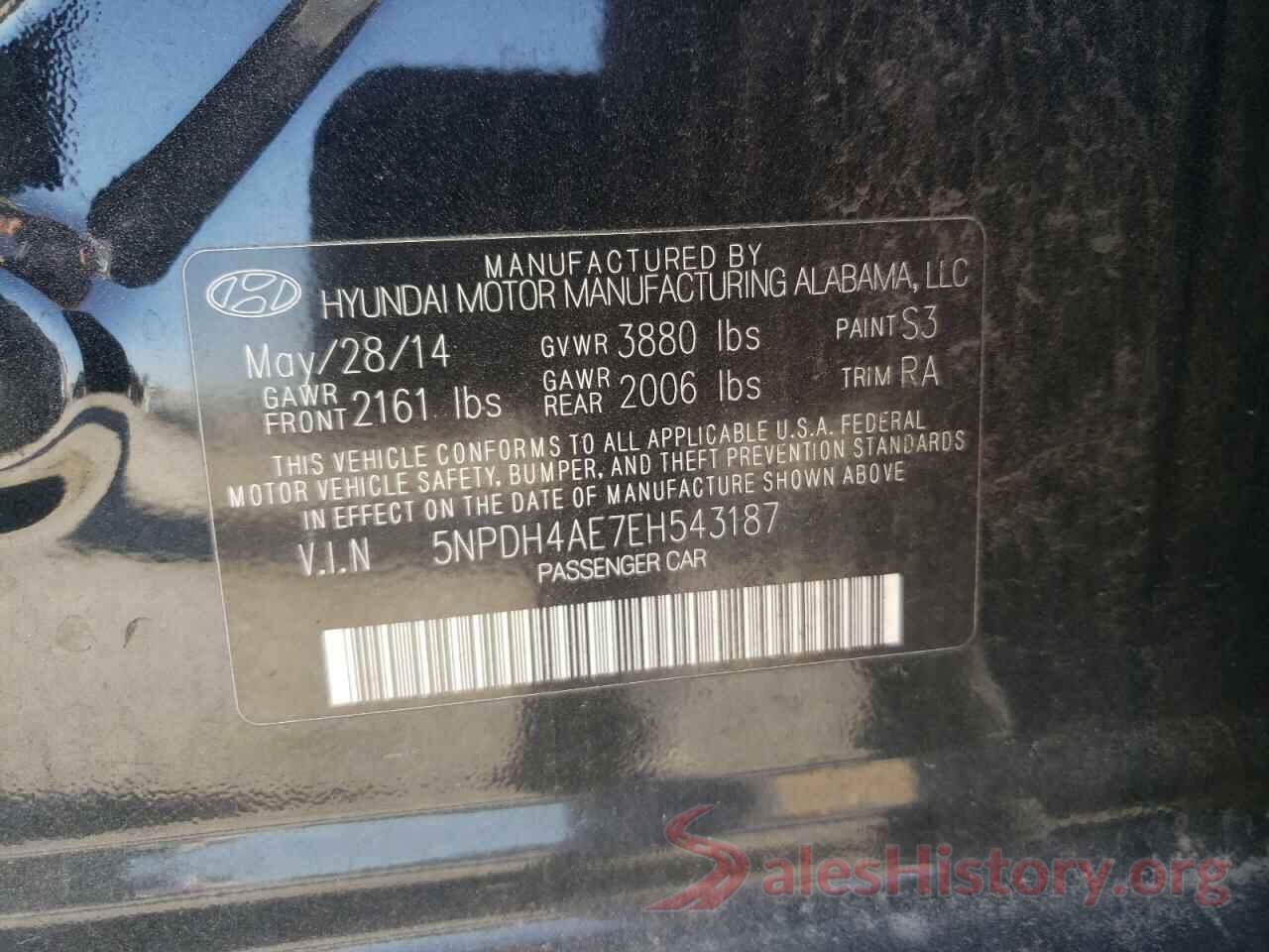 5NPDH4AE7EH543187 2014 HYUNDAI ELANTRA