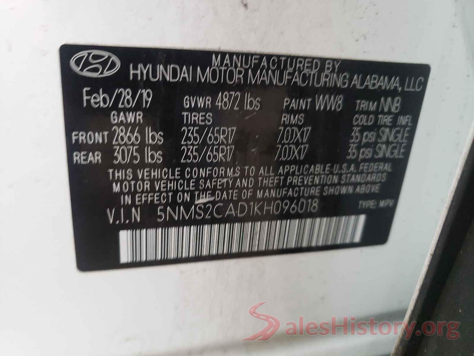 5NMS2CAD1KH096018 2019 HYUNDAI SANTA FE