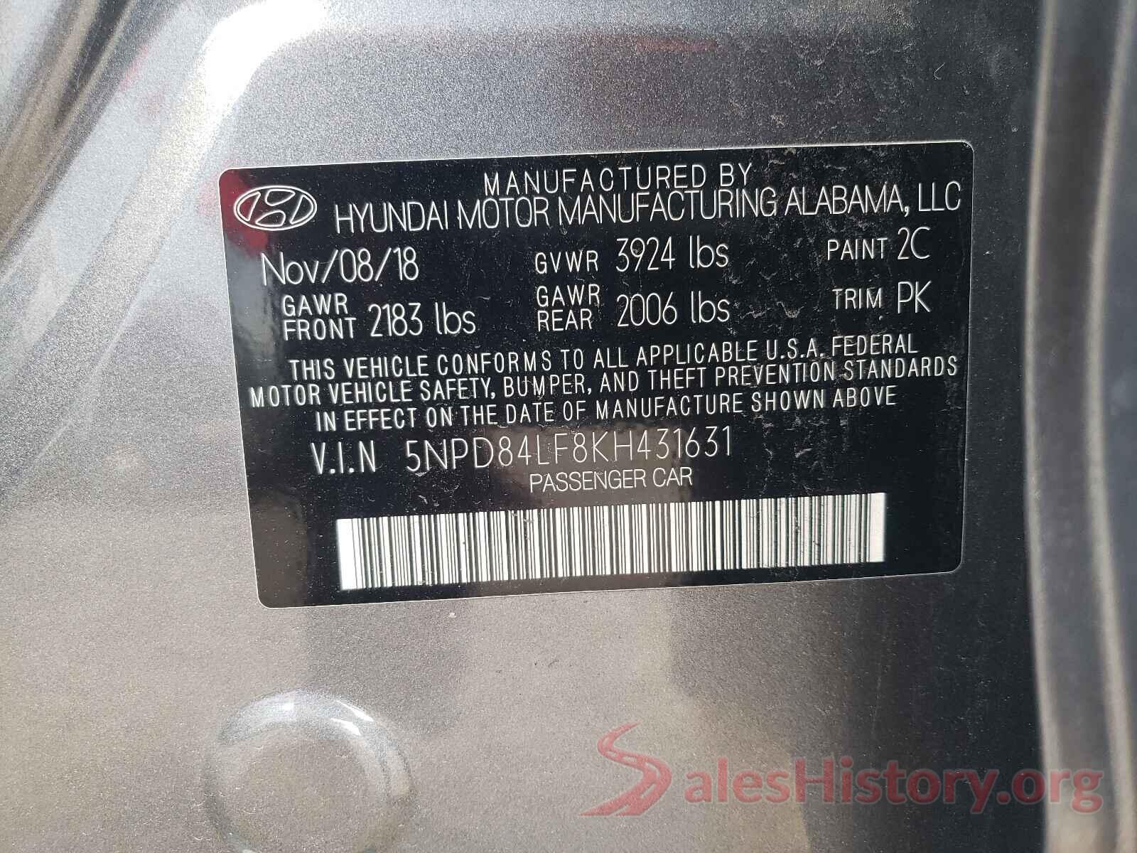 5NPD84LF8KH431631 2019 HYUNDAI ELANTRA