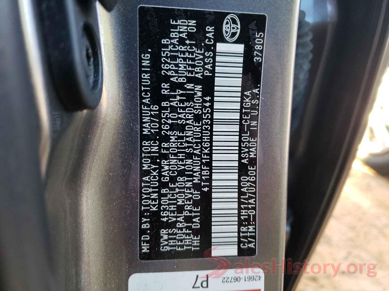 4T1BF1FK6HU335544 2017 TOYOTA CAMRY