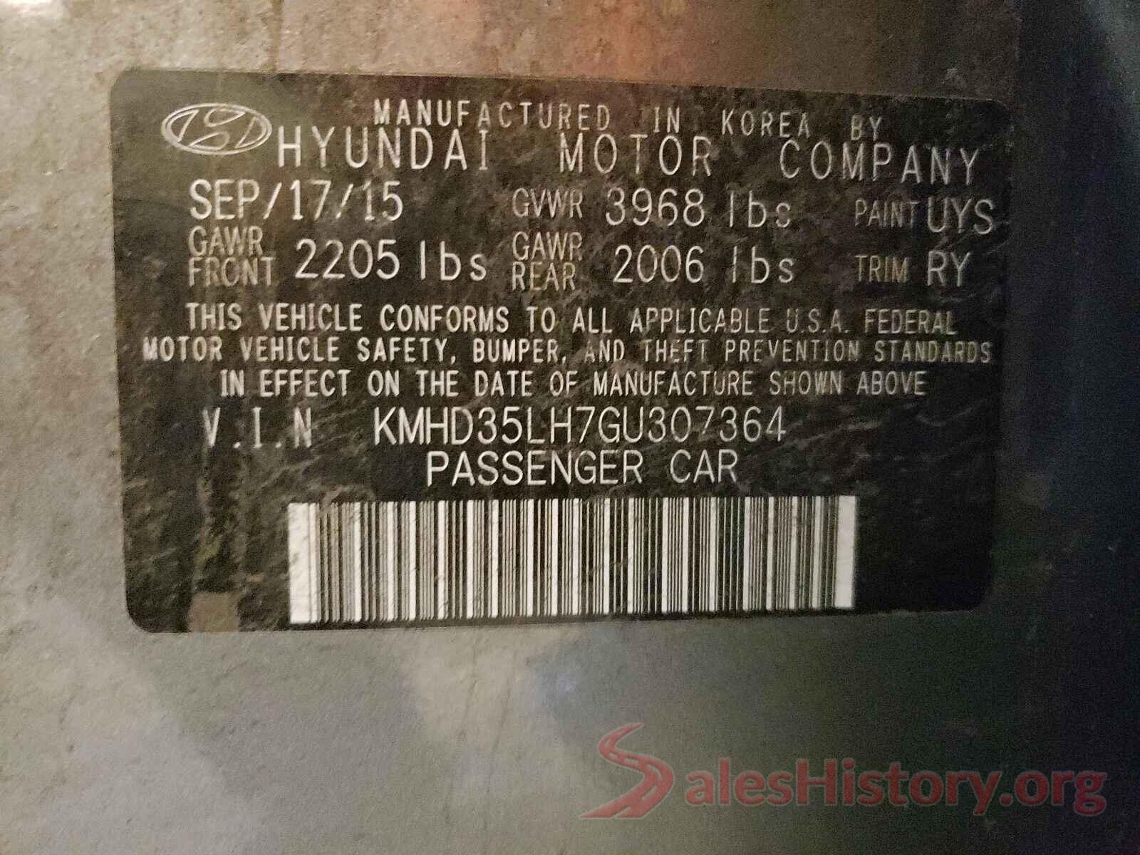 KMHD35LH7GU307364 2016 HYUNDAI ELANTRA