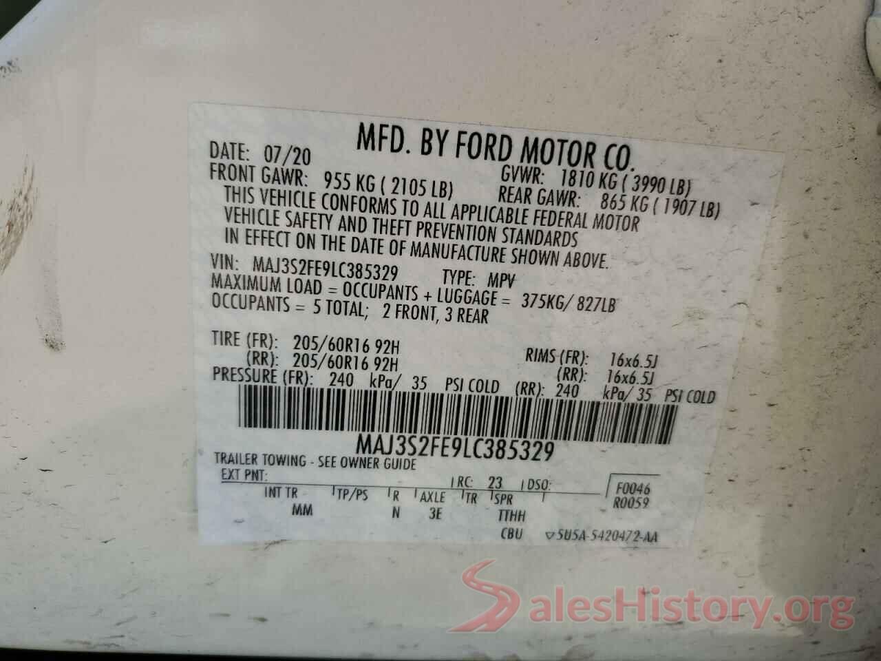 MAJ3S2FE9LC385329 2020 FORD ECOSPORT