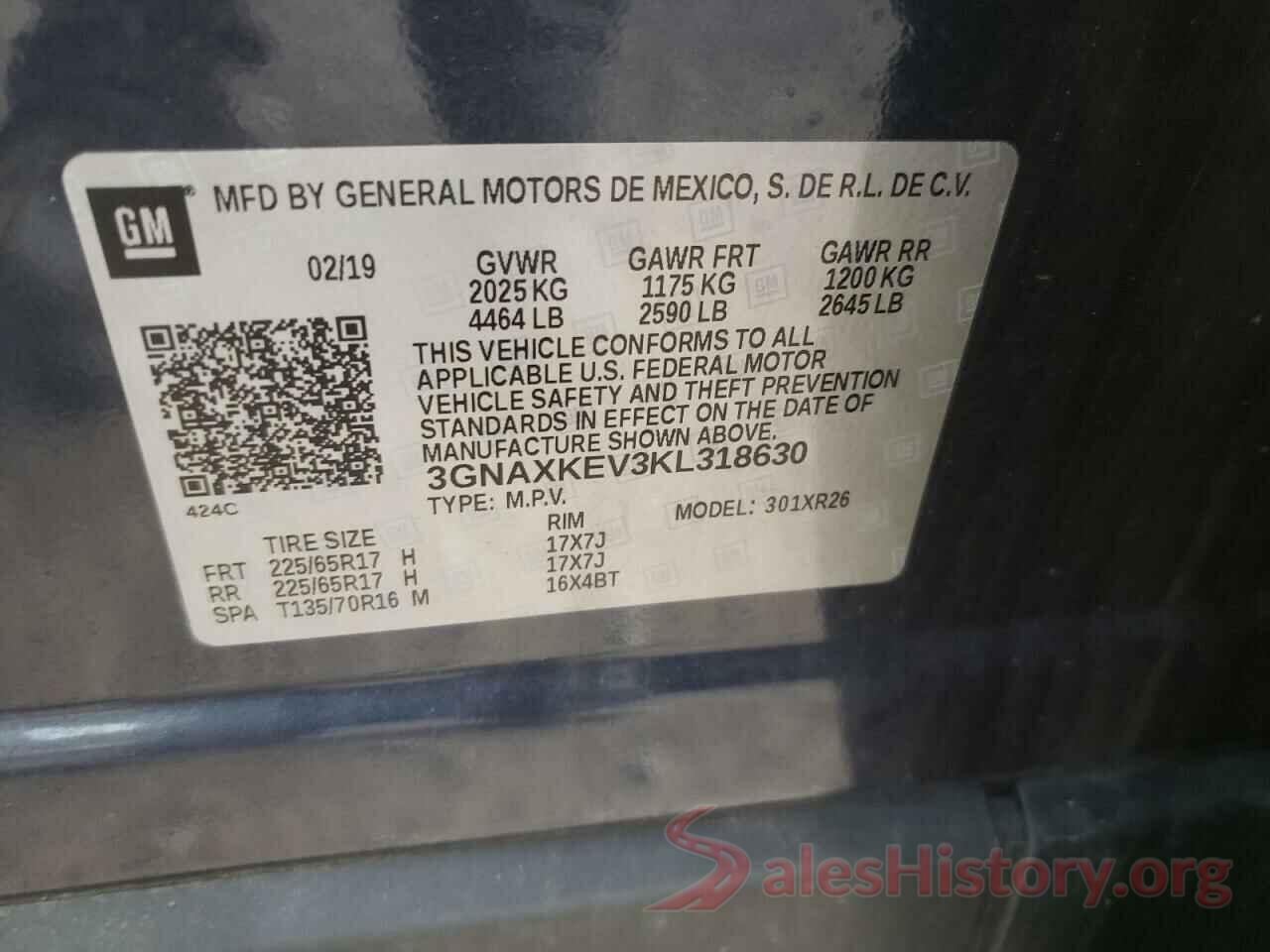 3GNAXKEV3KL318630 2019 CHEVROLET EQUINOX