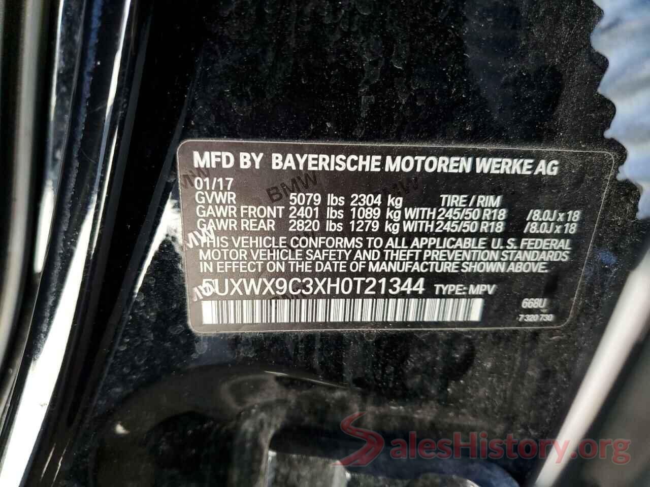 5UXWX9C3XH0T21344 2017 BMW X3