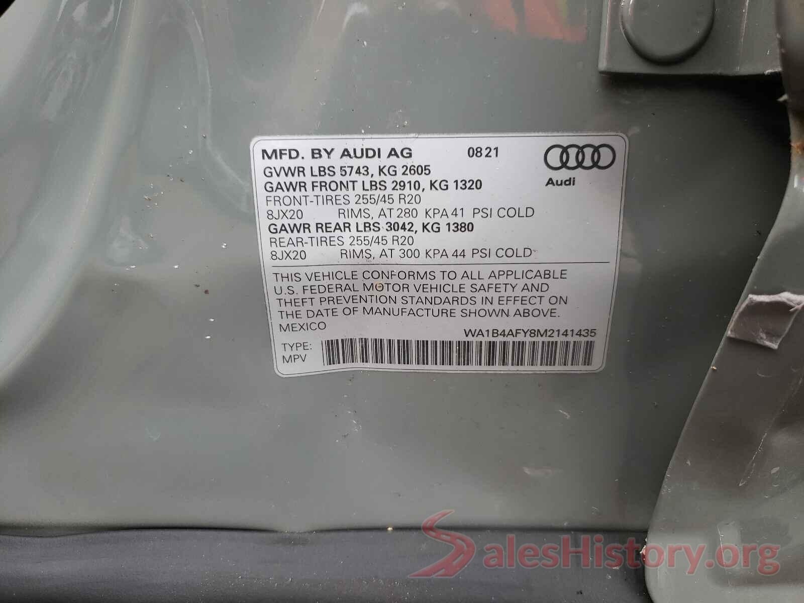 WA1B4AFY8M2141435 2021 AUDI SQ5