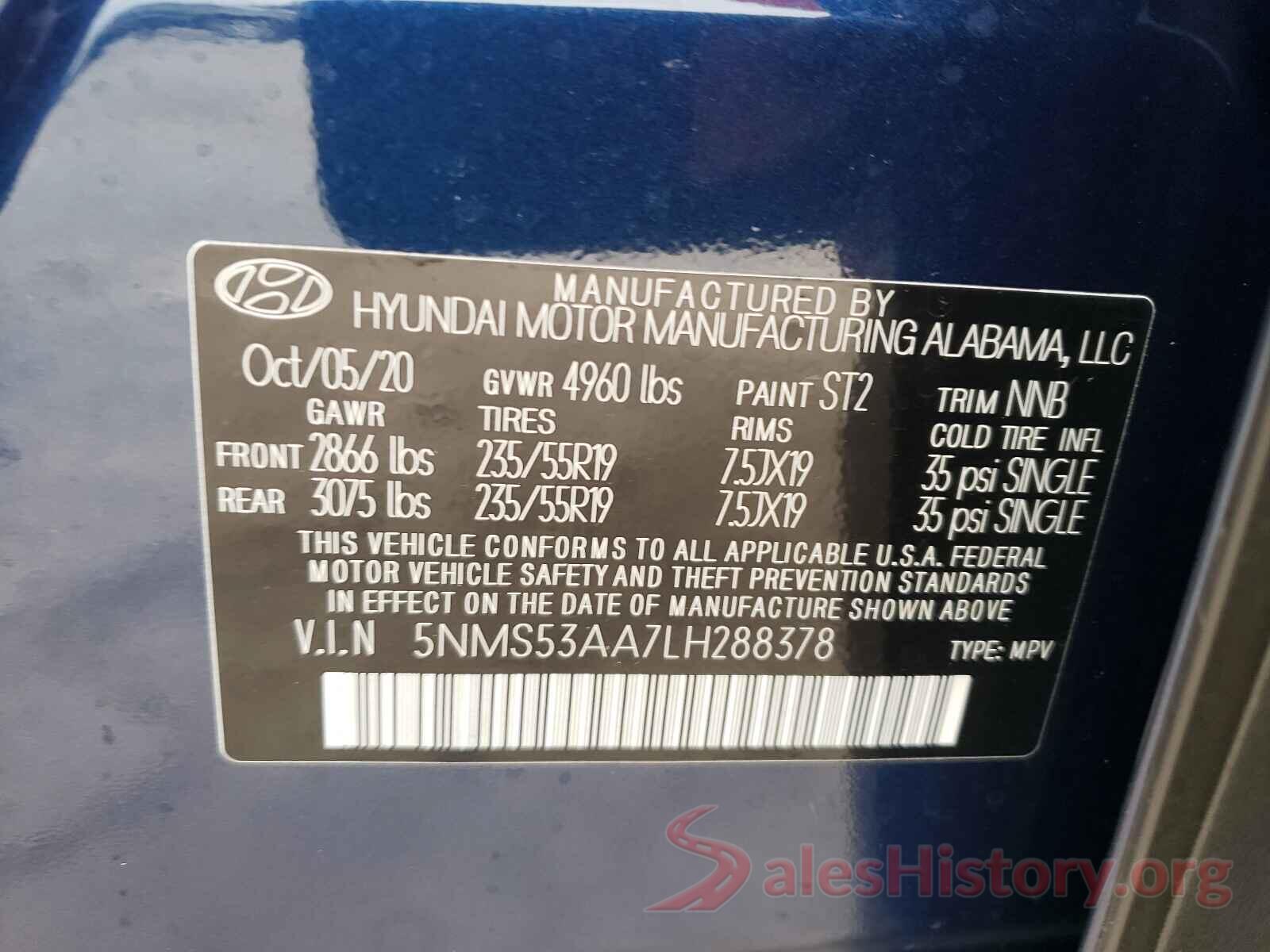 5NMS53AA7LH288378 2020 HYUNDAI SANTA FE