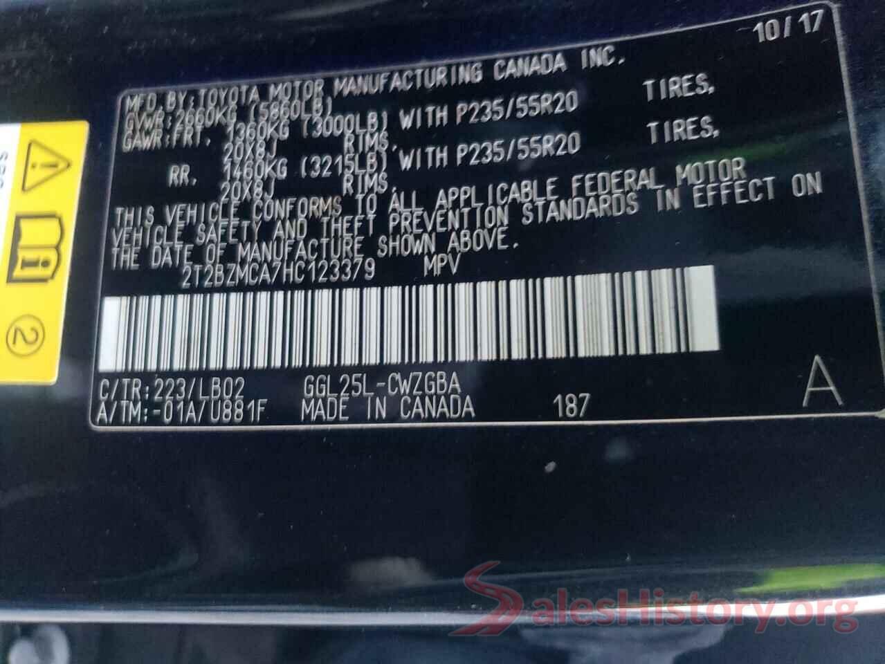 2T2BZMCA7HC123379 2017 LEXUS RX350