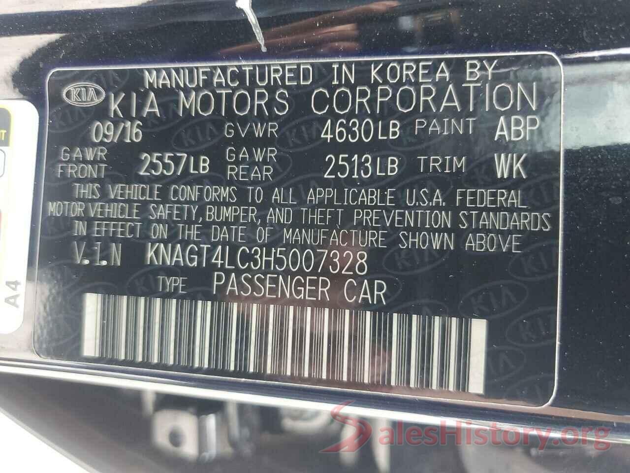 KNAGT4LC3H5007328 2017 KIA OPTIMA