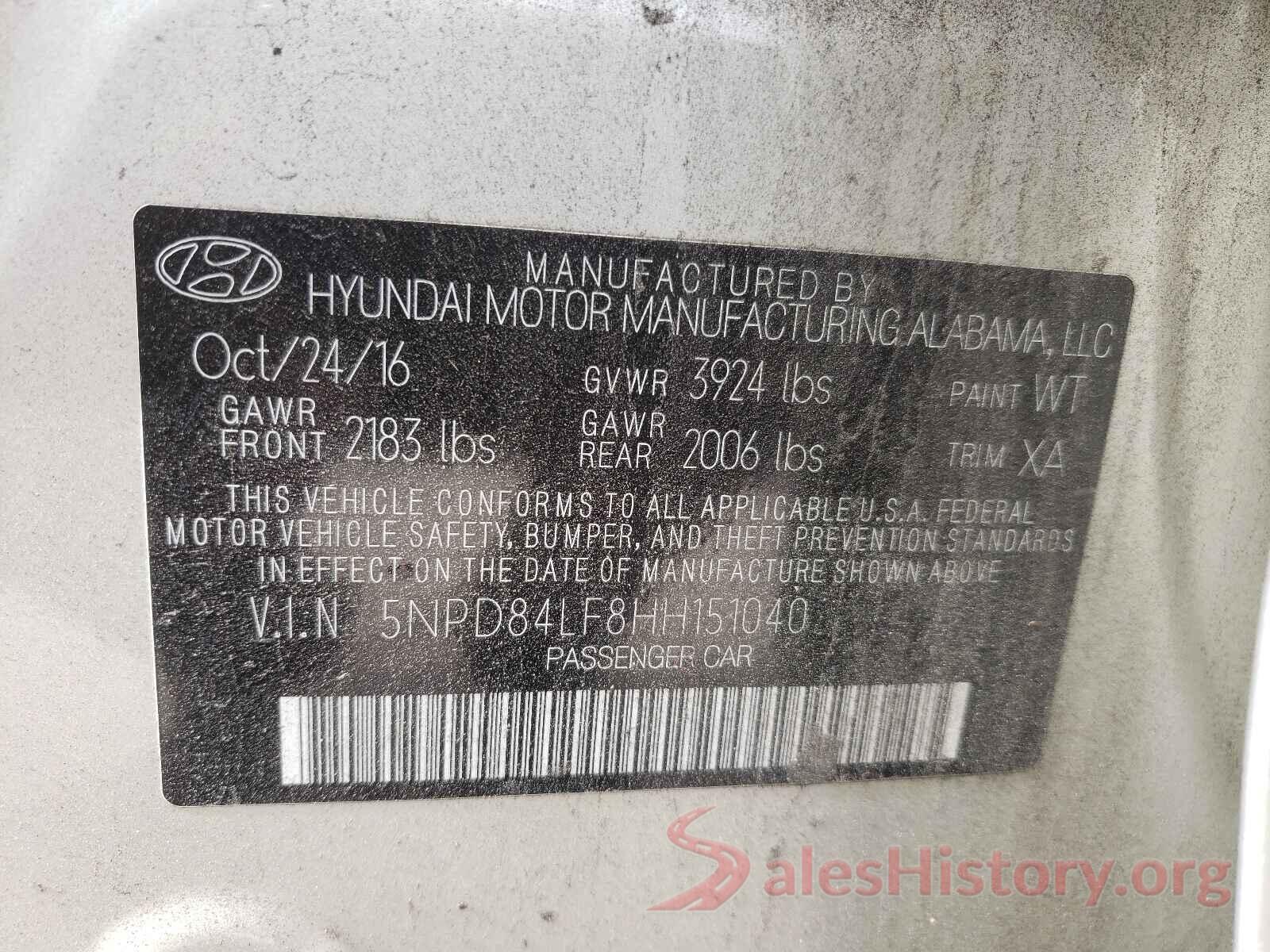 5NPD84LF8HH151040 2017 HYUNDAI ELANTRA