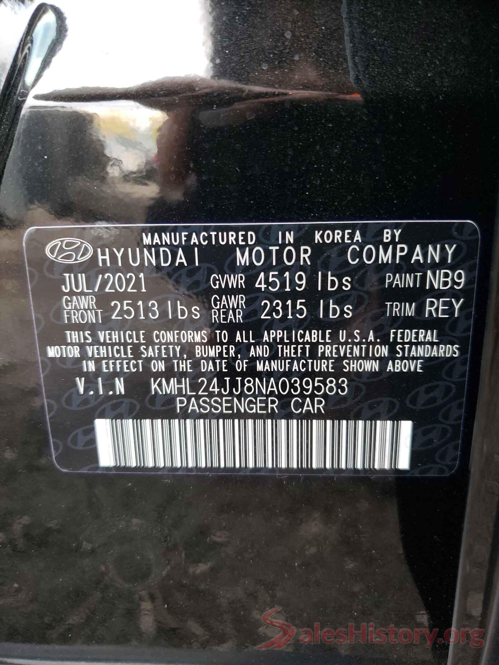 KMHL24JJ8NA039583 2022 HYUNDAI SONATA