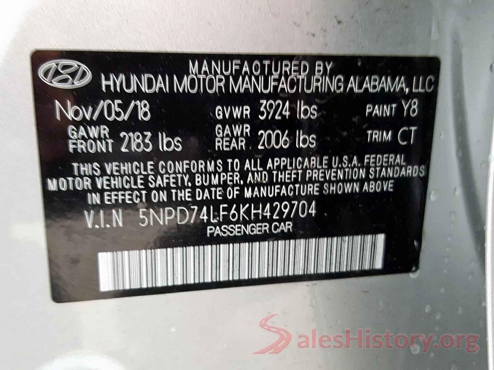 5NPD74LF6KH429704 2019 HYUNDAI ELANTRA