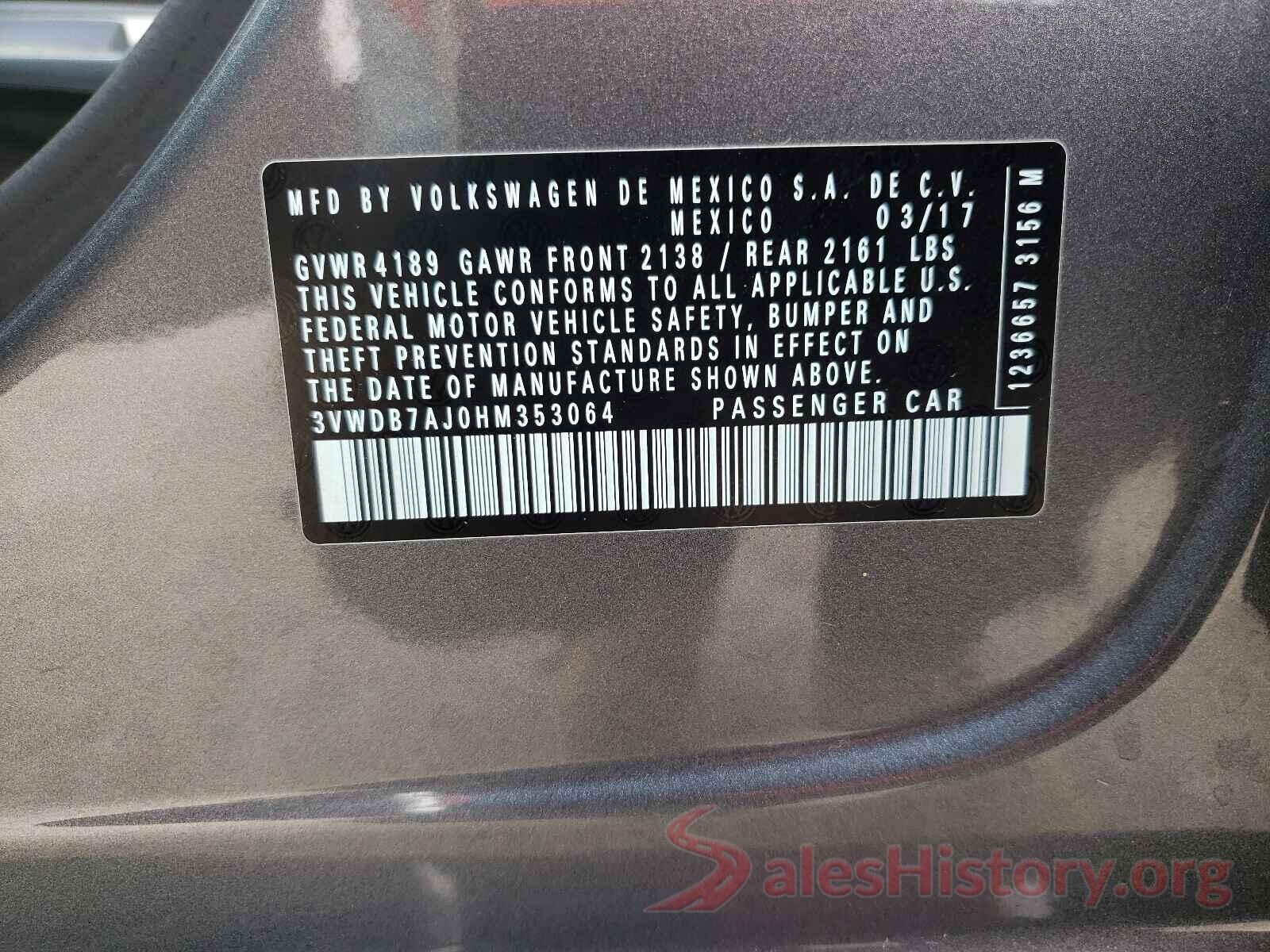 3VWDB7AJ0HM353064 2017 VOLKSWAGEN JETTA