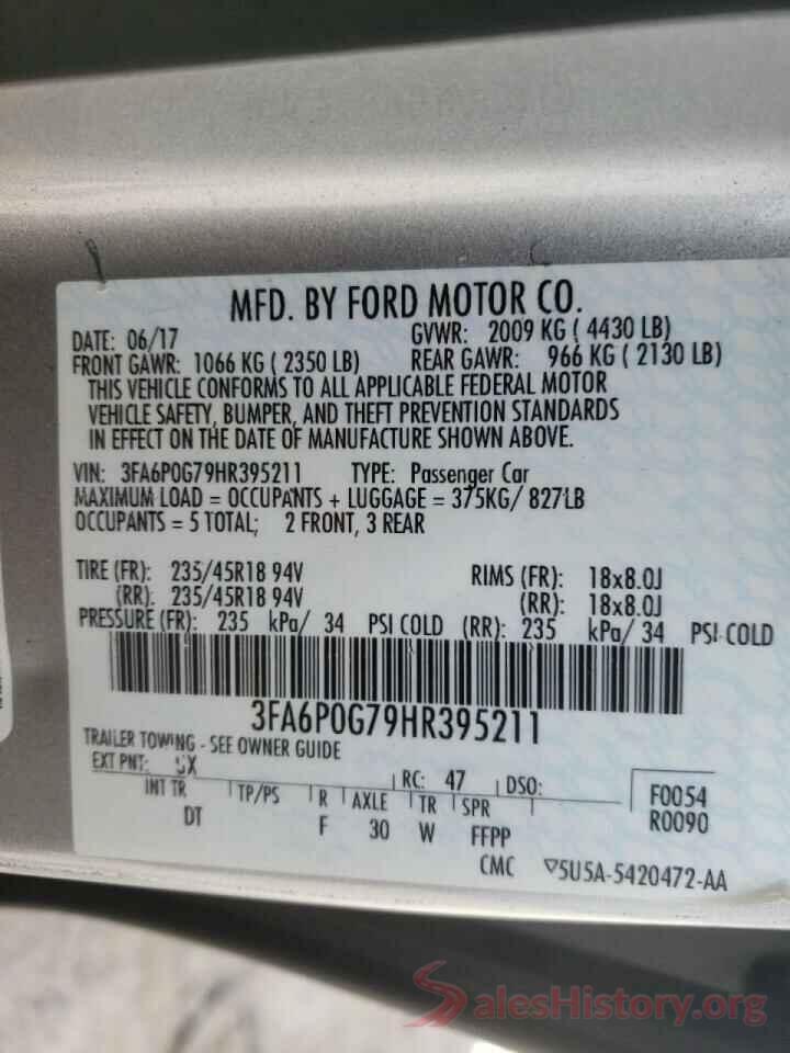 3FA6P0G79HR395211 2017 FORD FUSION