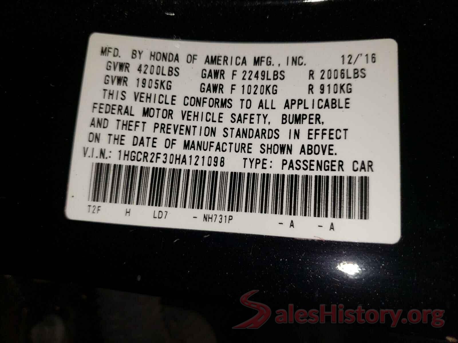 1HGCR2F30HA121098 2017 HONDA ACCORD