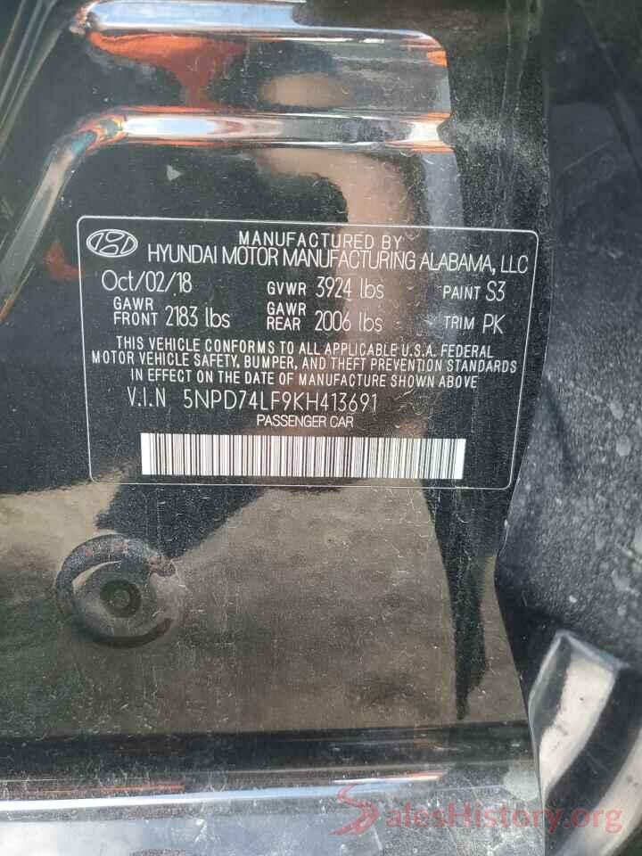 5NPD74LF9KH413691 2019 HYUNDAI ELANTRA