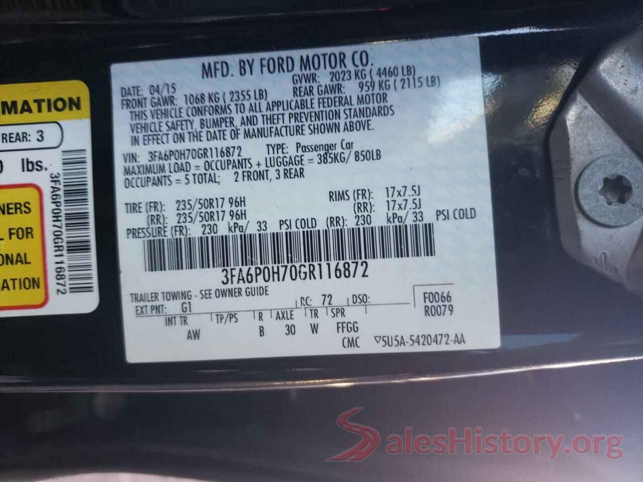 3FA6P0H70GR116872 2016 FORD FUSION