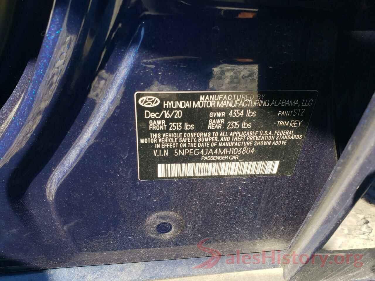 5NPEG4JA4MH103804 2021 HYUNDAI SONATA