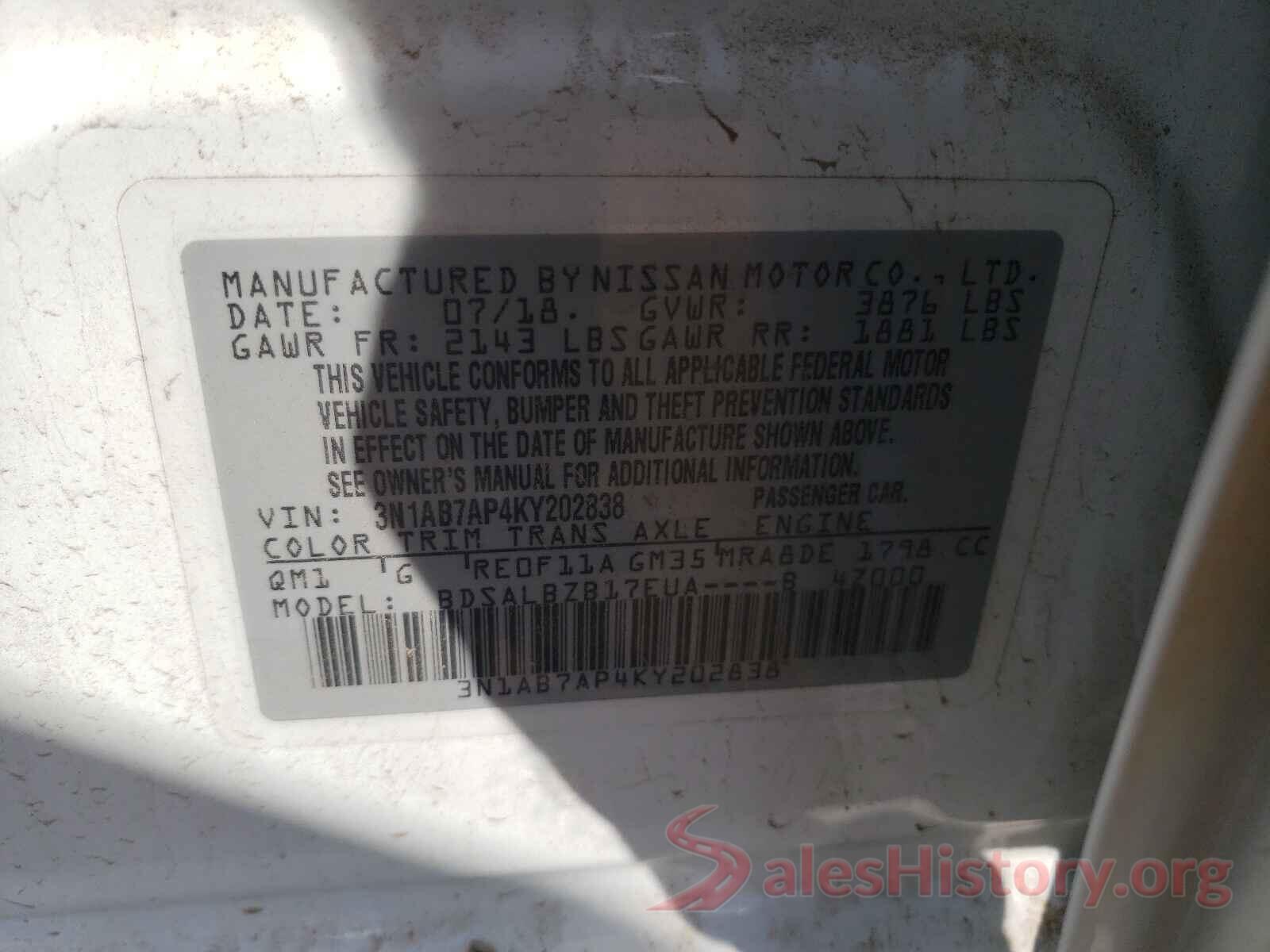 3N1AB7AP4KY202838 2019 NISSAN SENTRA