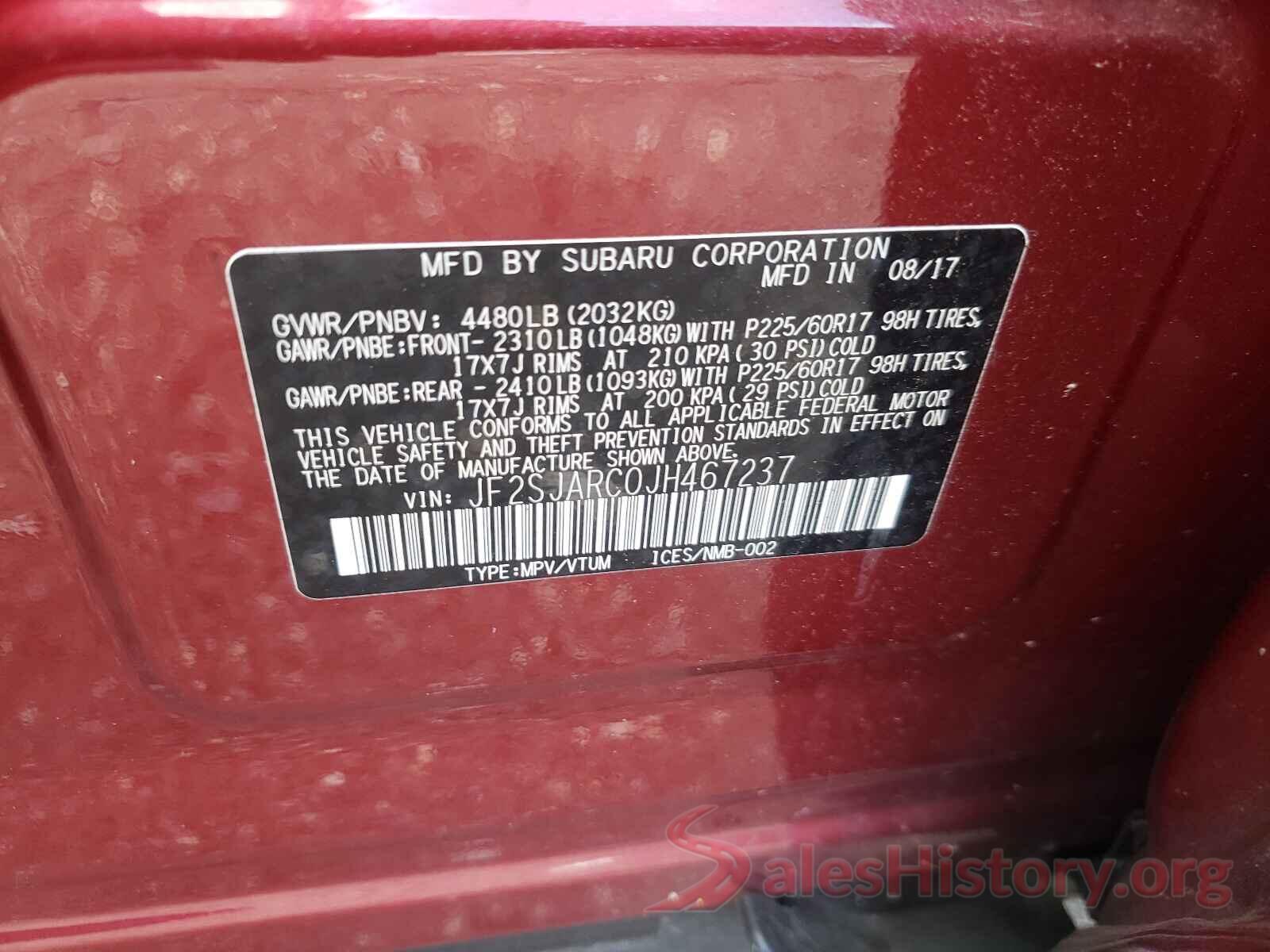 JF2SJARC0JH467237 2018 SUBARU FORESTER