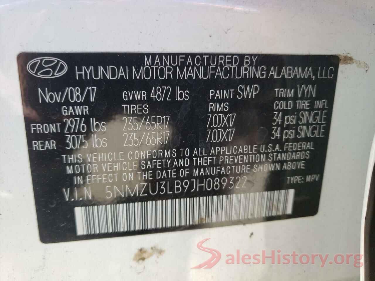 5NMZU3LB9JH089322 2018 HYUNDAI SANTA FE