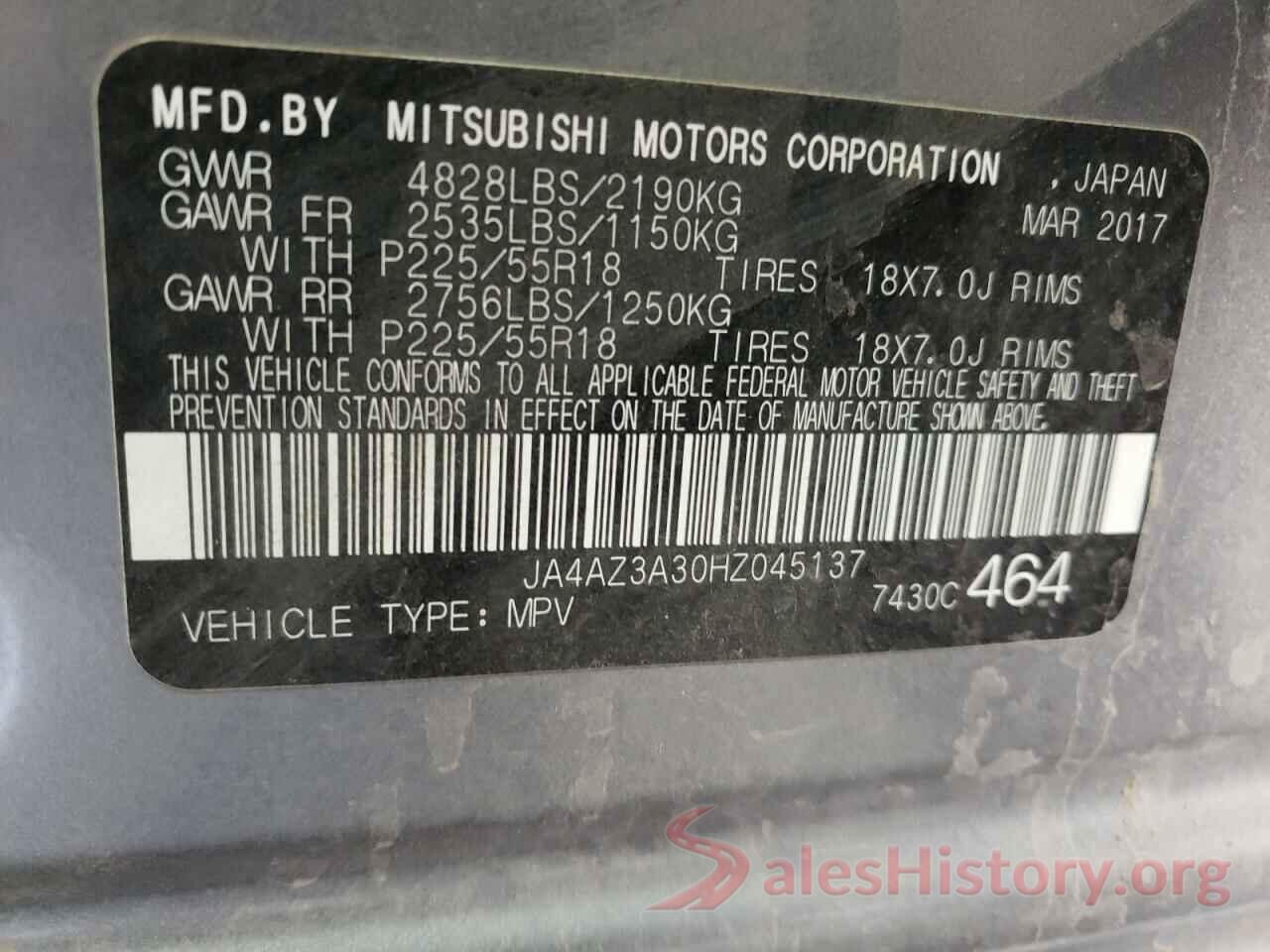 JA4AZ3A30HZ045137 2017 MITSUBISHI OUTLANDER