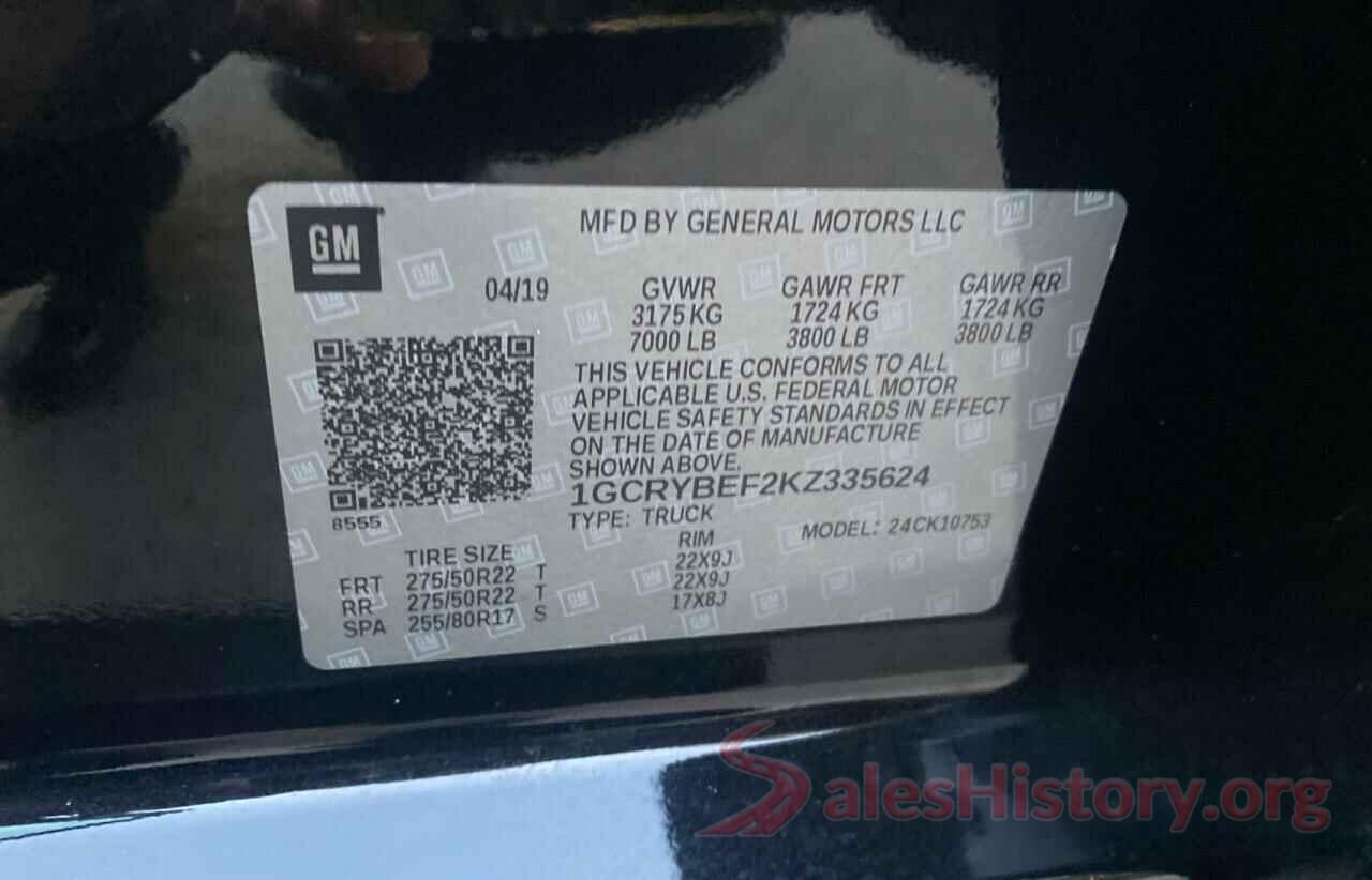 1GCRYBEF2KZ335624 2019 CHEVROLET SILVERADO