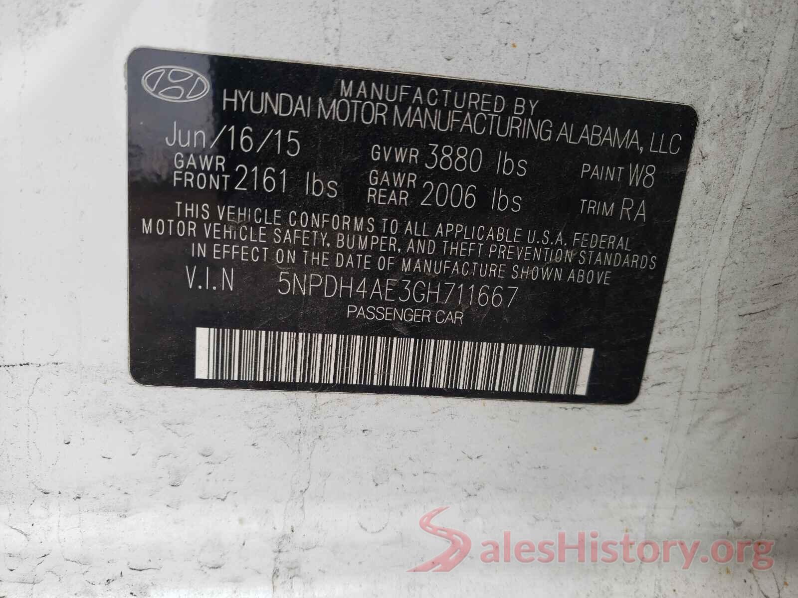 5NPDH4AE3GH711667 2016 HYUNDAI ELANTRA